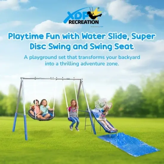 XDP Recreation Playtime Fun with Water Slide, Super Disc Swing and Swing Seat, Outdoor Playground Set for up to 4 Children at Once image {1}