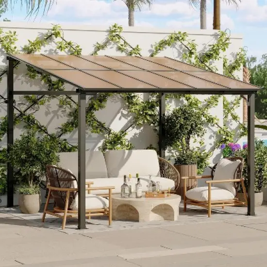 10 x 10 Outdoor Lean to Metal Awnings Large Gazebo, Hard Top Lean to Pergola Wall-Mounted image {7}