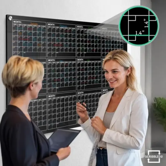 SCRIBBLEDO Yearly Black Wall Calendar Glass Dry Erase Board 34"x46"  Magnetic Glass Whiteboard Planner for Home Office & Classroom image {2}