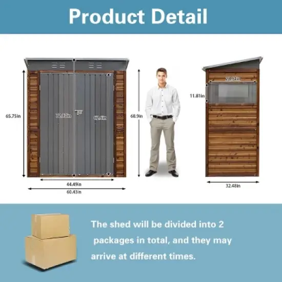 Outdoor Backyard Storage Shed, Storage Shed with Wood Frame and Iron Door and Window, Tool Shed with All-Weather Design -Coolbibila image {3}