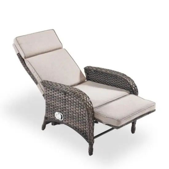 POCASSY Outdoor Recliner Chair, Wicker Adjustable Reclining Patio Lounge Chair with Cushion, Adjustable Backrest and Footrest, Ideal for Pool Deck image {3}