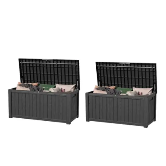 DSVIMOY Deck Boxes, 2-Piece 120 Gal Outdoor Storage Deck Box, Small Patio Storage Bin for Garden Tools, Brown, 54.25"*26.5"*24.2" image {5}