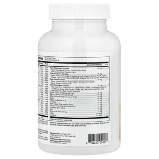 Super Nutrition Simply One, Men's 50+ Multivitamin with Super Adaptogens, Greens, Spices, & Antioxidant, Iron Free, 90 Tablets image {2}