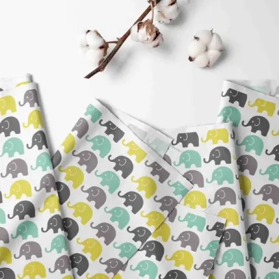 Bacati - Elephant Mint Yellow and Gray 100 percent Cotton Universal Baby Crib or Toddler Bed Fitted Sheet image {2}