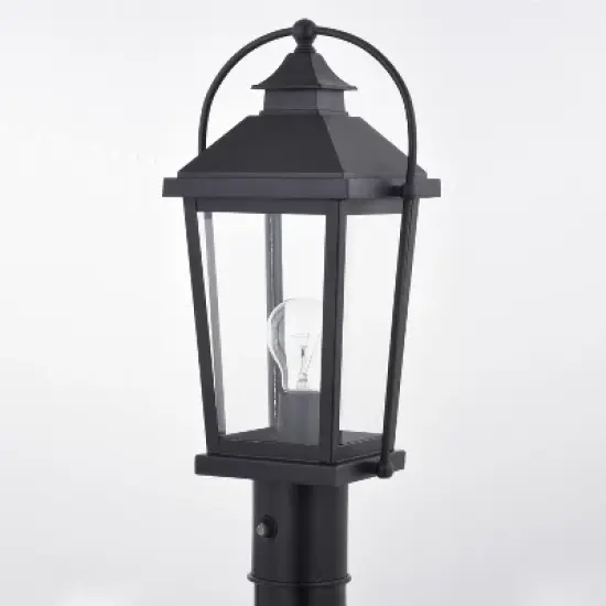 VAXCEL Lexington 1 Light Dusk to Dawn Black Outdoor Post Lamp Clear Glass image {3}