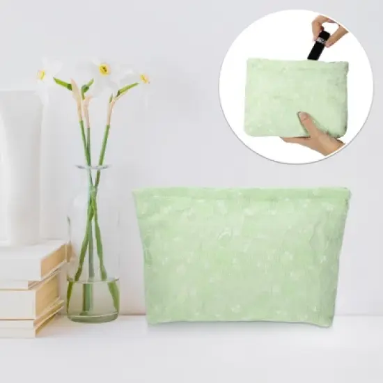 Unique Bargains Travel Canvas Floral Zipper-Closure Light Green 1 Pc image {5}