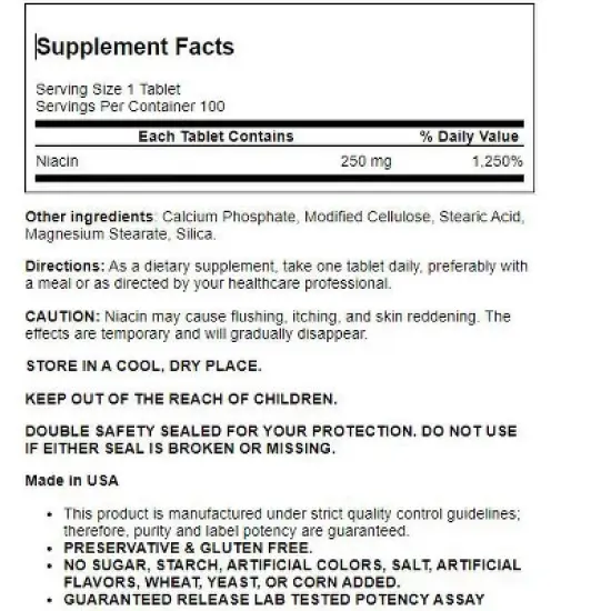 Nature's Blend Timed Release Niacin 250 mg 100 Tablets image {1}