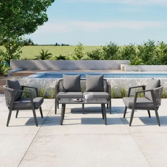 FIONECA U_STYLE Durable Outdoor Seating Set with Gray Cushions &uml;C Comfortable Patio Furniture for Garden, Lawn, and Poolside image {16}