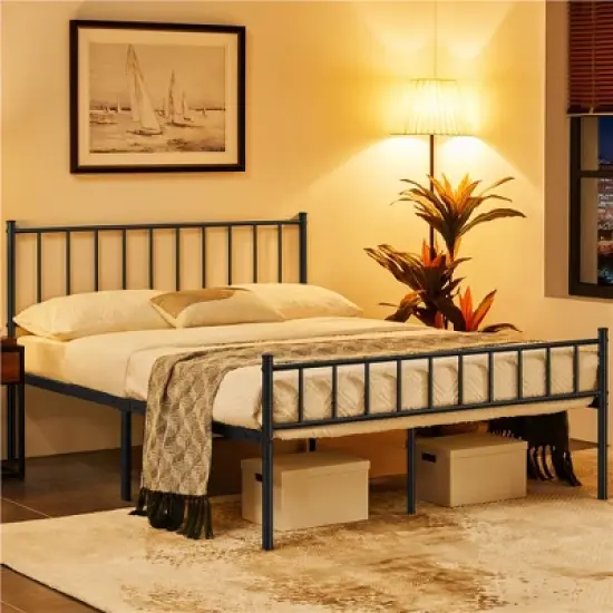 Yaheetech Metal Platform Bed Frame with Spindle Headboard and Footboard image {2}