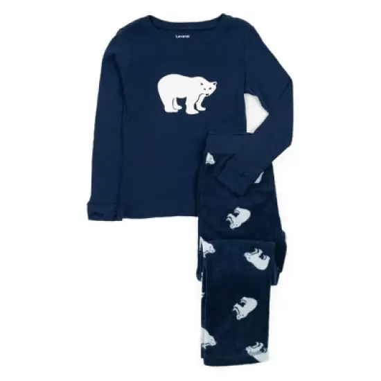 Leveret Kids Cotton Top and Fleece Pants Christmas Pajamas image {5}