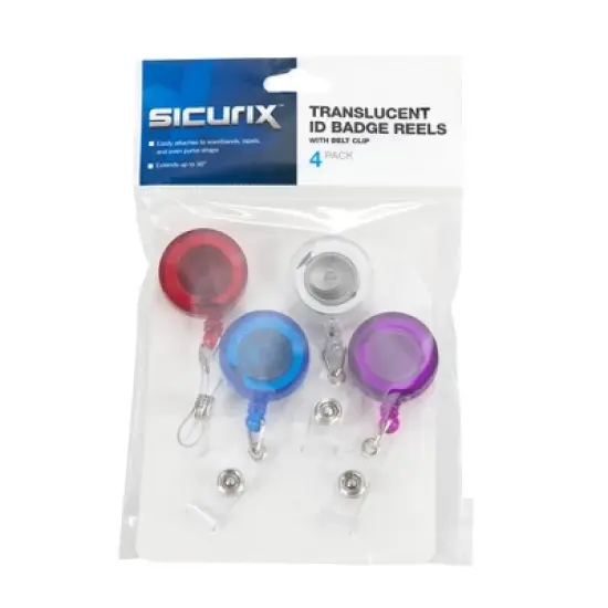SICURIX Standard Round ID Badge Reel with Belt Clip & Strap, Translucent Assorted, Pack of 4 image {2}