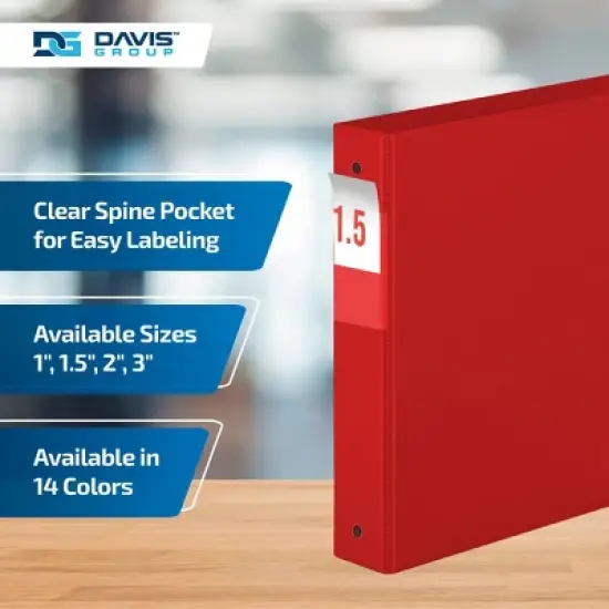 Davis Group 6pk 1.5" Premium Economy Round Ring Binder Red: Hard Cover, 275 Sheet Capacity, 2 Pockets, Polypropylene image {4}