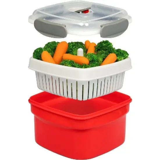 Good Cooking Microwave Cookware Steamer- 3 Pc Microwave Cooker w Food Container, Removable Strainer & Locking Steam Vent Lid-Great Christmas Gift Idea image {3}