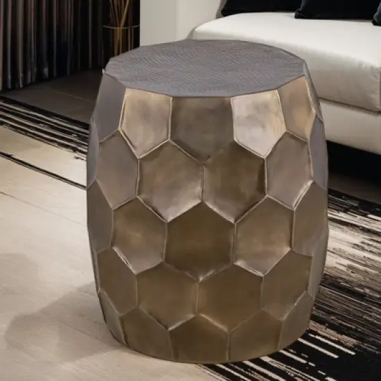ET101 Modern Contemporary Aluminum material 21in Height End Table, Side Table with Glossy Diamond-Patterned Base Gold image {7}