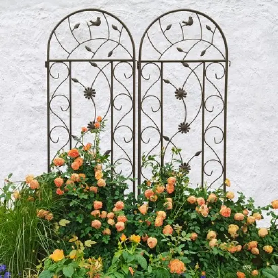 Gulches 2 Pack Metal Garden Trellis 86.7" x 19.7" Rustproof Trellis for Climbing Plants Outdoor Flower Support Brown image {10}