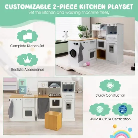 Costway Kids 2-Piece Kitchen Play Set Pretend Chef Toy Set w/ Range Hood & Stove Burner image {8}