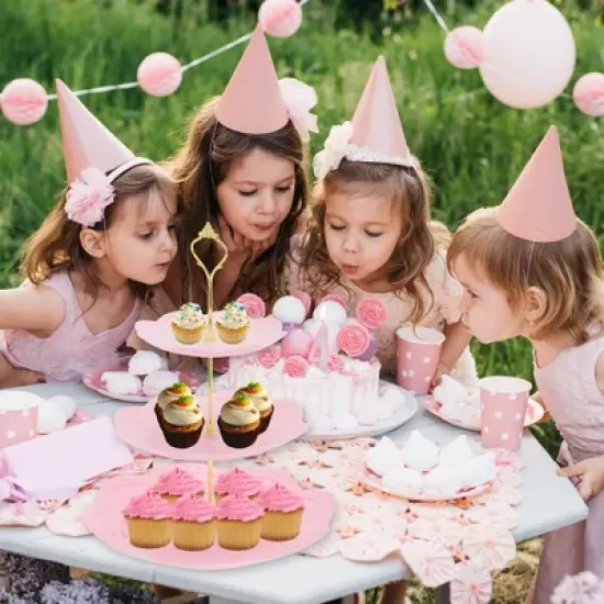 Unique Bargains 3 Tier Dessert Cupcake Stand Holder Round with Tiered Serving Tray for Donuts Fruits Pink Gold Tone image {5}