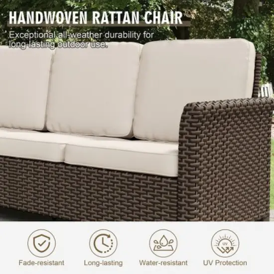 YARDSIGHT All-Weather Wicker 3-Seat Sofa: Curved Back, Washable Cushions &uml;C Perfect for Porch, Deck, and Small Garden Seating image {3}