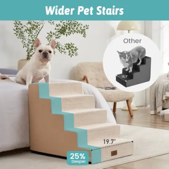 Cozy Kiss 5-Tier Extra-Wide Foam Pet Steps, Non-Slip Dog Stairs for High Beds & Sofas with Removable Washable Cover image {1}