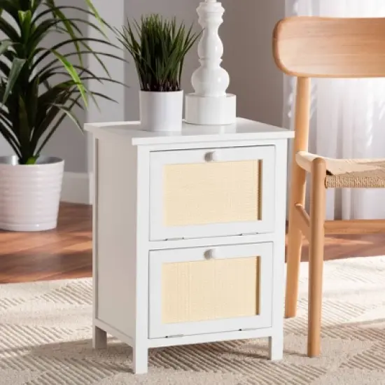 Sariah Wood Rattan 2 Door Nightstand White - Baxton Studio image {5}