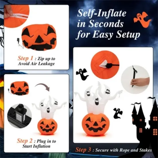 NAYSAYE Inflatable Holiday Decoration Ghost Pumpkin for Halloween Yard Party Outdoor Display, White and Pumpkin, 54"*36"*72" image {4}