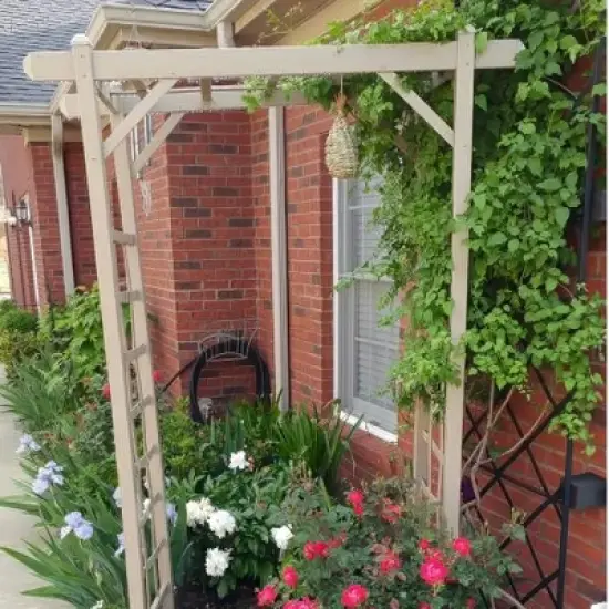 Dura-Trel Elmwood Arbor, 57 by 84 Inch PVC Patio Garden Arch, Outdoor Lattice Frame Decoration or Trellis for Climbing Plants image {3}