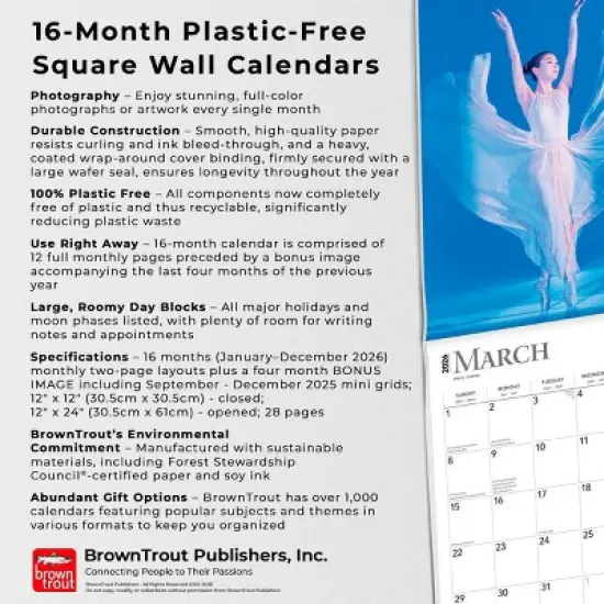 BrownTrout Ballet 2026 12"x24" Hanging Square Wall Calendar Plastic-Free image {5}
