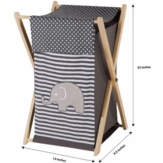 Bacati - Elephants White/Gray Laundry Hamper with Wooden Frame image {1}