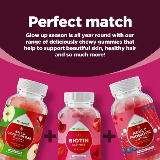 Hydrolized Collagen + Biotin Gummies, Pure Collagen Supplement for Healthy Hair Growth, Glowing Skin & Nail Care, Raspberry Flavor, Phytoral, 90ct image {6}