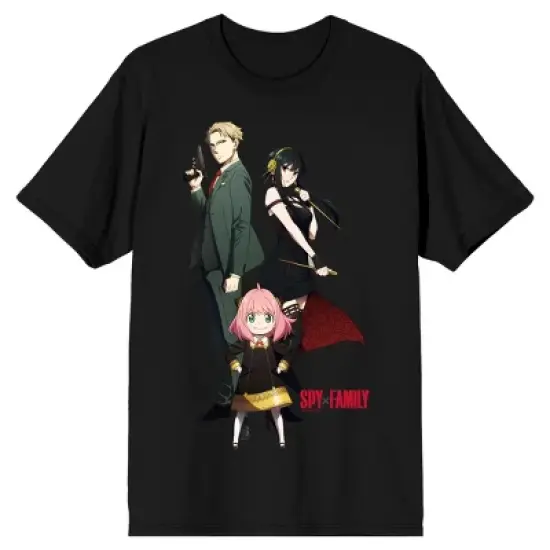 Spy x Family Loid, Yor with Golden Stilleto -Type Weapons, Anya Men's Black Crew Neck Short Sleeve Tee image {4}