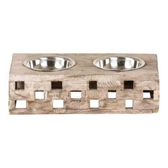 Huntley Pet Elevated Dog and Cat Double Bowl Feeder Stainless Steel Bowls (Berjen Block, Small) image {9}