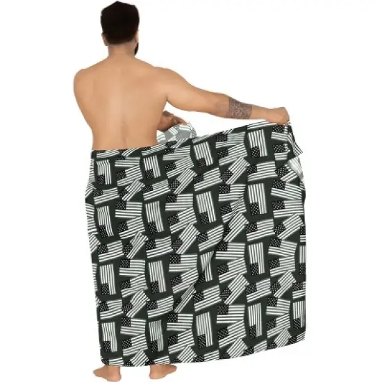 LA LEELA Men's Patriotic 4th of July American Flag Summer Sarong Swim Trunk Long Pareo Beach Wrap One Size Black Allover US Flag image {4}