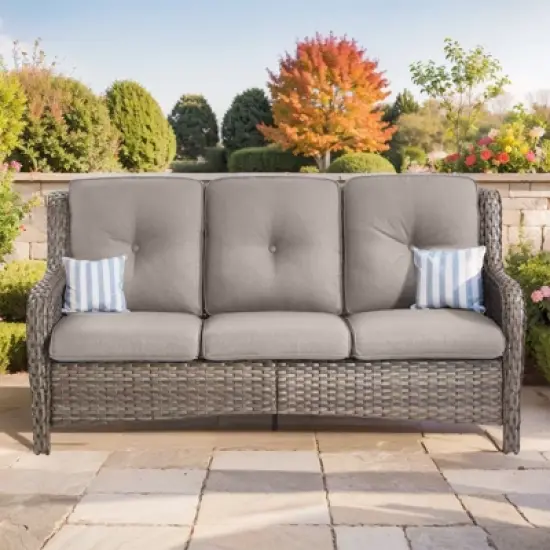 Buenhomino Outdoor Patio Couch Wicker Sofa - 3 Seater Rattan Sofa for Outside Patio Garden with Deep Seating and Olefin Cushions image {14}