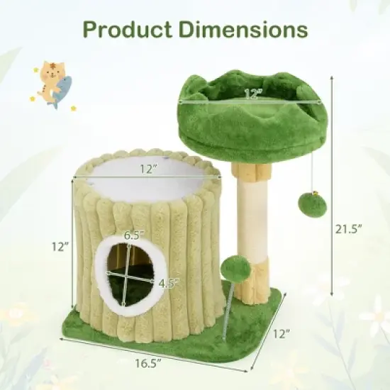 Tangkula Modern Small Cat Tower w/ Sisal Scratching Posts Plush Padded Perch Large Condo image {8}