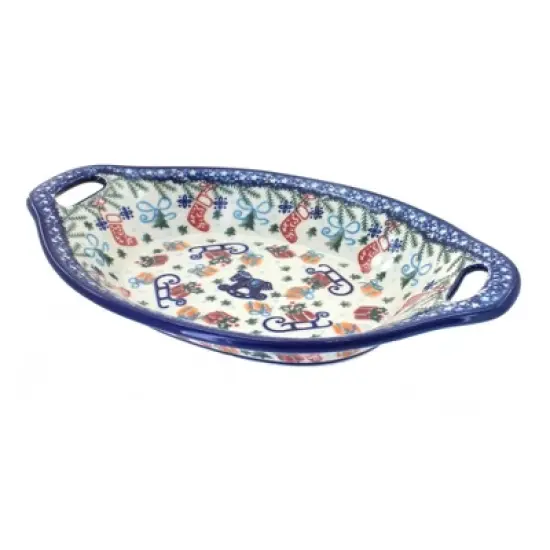 Blue Rose Polish Pottery 110 Vena Bread Tray with Handles image {5}