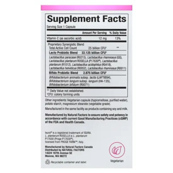 Natural Factors Ultimate Probiotic Women's Every Day, 25 Billion , 30 Vegetarian Capsules image {1}