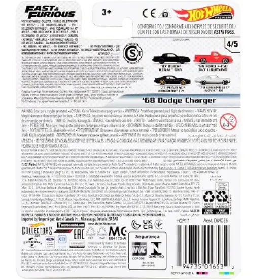 1968 Dodge Charger R/T Matt Black with Gold Tail Stripe "Fast & Furious" Series Diecast Model Car by Hot Wheels image {1}