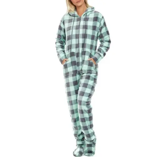 Women's Warm Fleece One Piece Hooded Footed Zipper Pajamas, Soft Adult Onesie Footie with Hood for Winter image {18}