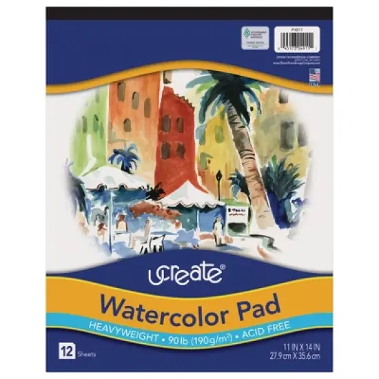 UCreate Watercolor Pad, 90 lb., 11" x 14", 12 Sheets, Pack of 3 image {1}