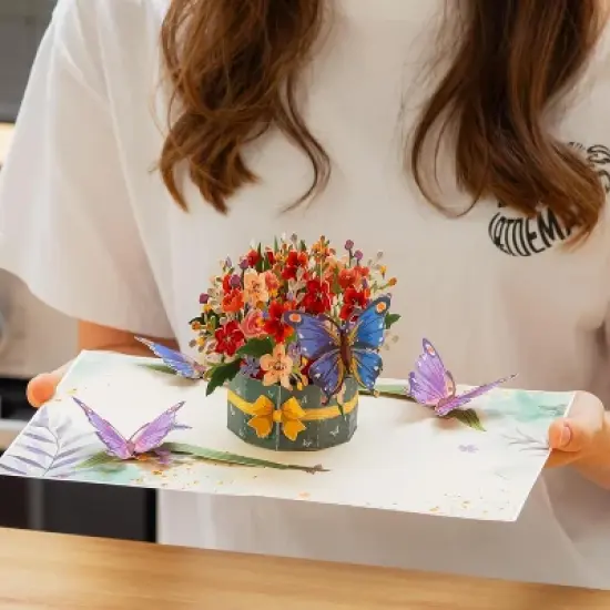 Frndly by Paper Love, Flower and Butterflies 3D Pop Up Card, For All Occasion - Handcrafted 100% Recycled and Eco-Friendly, 8" x 6" Cover image {3}