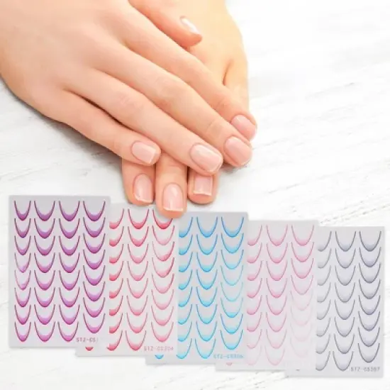 Unique Bargains Self-Adhesive Nail Art Stickers Gray Pink 5 Pcs image {1}