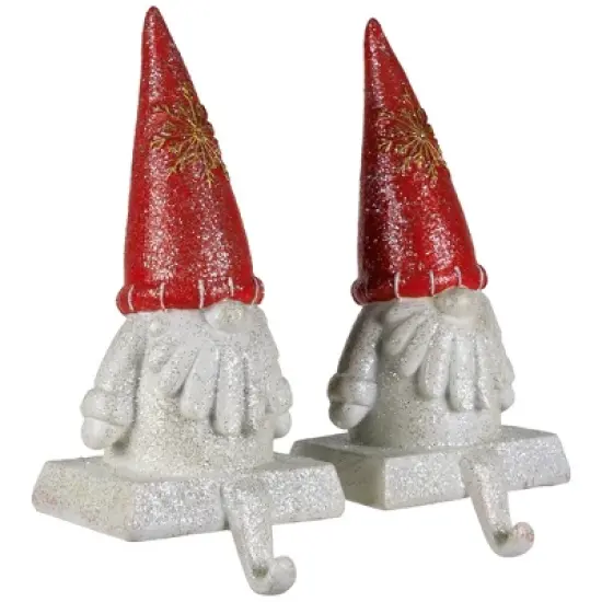 Northlight Glittered Gnome Christmas Stocking Holders - 8.25" - Set of 2 image {3}