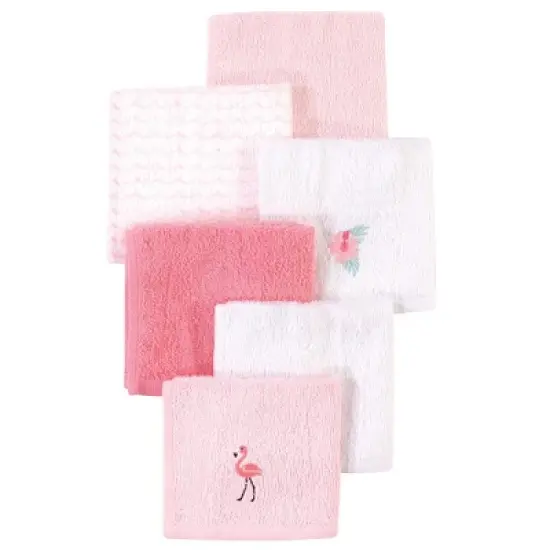 Hudson Baby Infant Girl Super Soft Cotton Washcloths, Flamingo, One Size image {2}