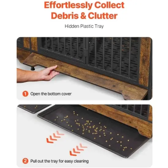 VEVOR 75" Dog Crate Furniture for 2 Dogs, Extra Large Double Dog Crate Furniture, Large Wooden Dog Crate Furniture TV Stand,  Brown image {2}