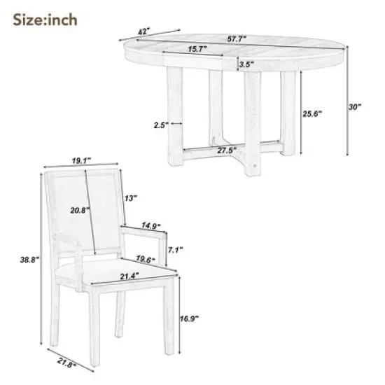 5 PCS Round Extendable Dining Table Set with Butterfly Leaf and 4 Upholstered Dining Armchairs-ModernLuxe image {2}