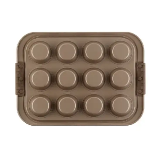 Anolon Advanced Bronze Bakeware 12 Cup Nonstick Muffin Pan with Silicone Grips: Muffin Tin, Cupcake Pan, Lid Included image {5}