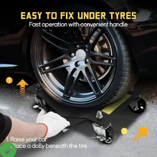 Heavy-Duty Steel Car Wheel Dolly Set of 2/4 4000lbs/8000LBS Capacity Anti-Skid Tire Skates with 360&deg; Swivel Casters image {4}