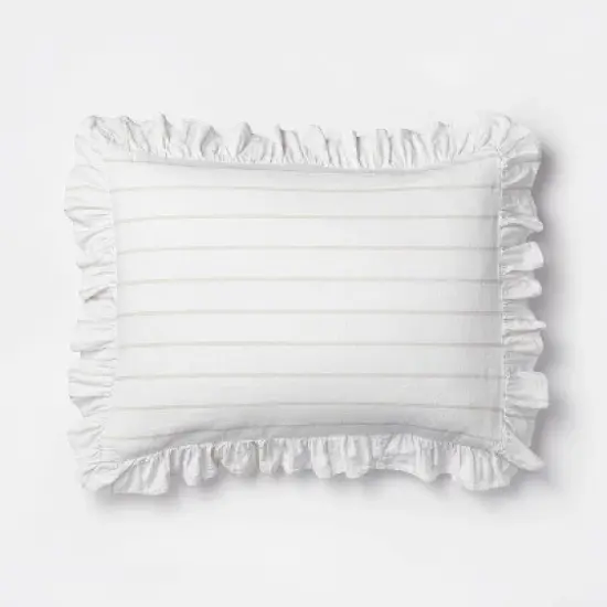 Yarn Dye Stripe with Ruffle Duvet Cover & Sham Set White/Khaki - Threshold&trade; with Studio McGee image {4}