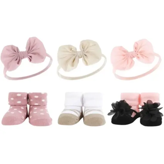 Hudson Baby Infant Girl 12Pc Headband and Socks Giftset, Blush Taupe, One Size image {1}