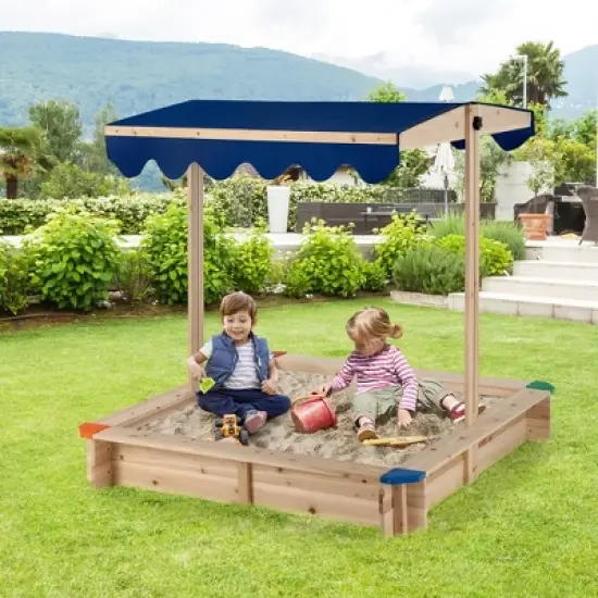 Costway Kids Wooden Sandbox with Height Adjustable & Rotatable Canopy Outdoor Playset image {2}